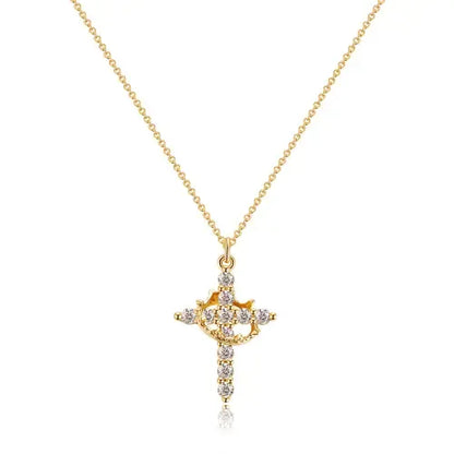 Silver Cross with Crown Necklace