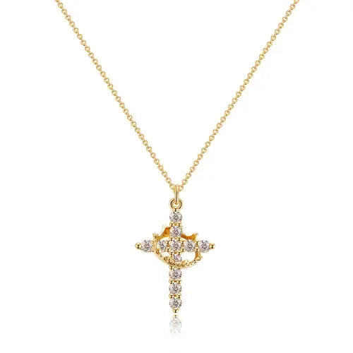 Silver Cross with Crown Necklace